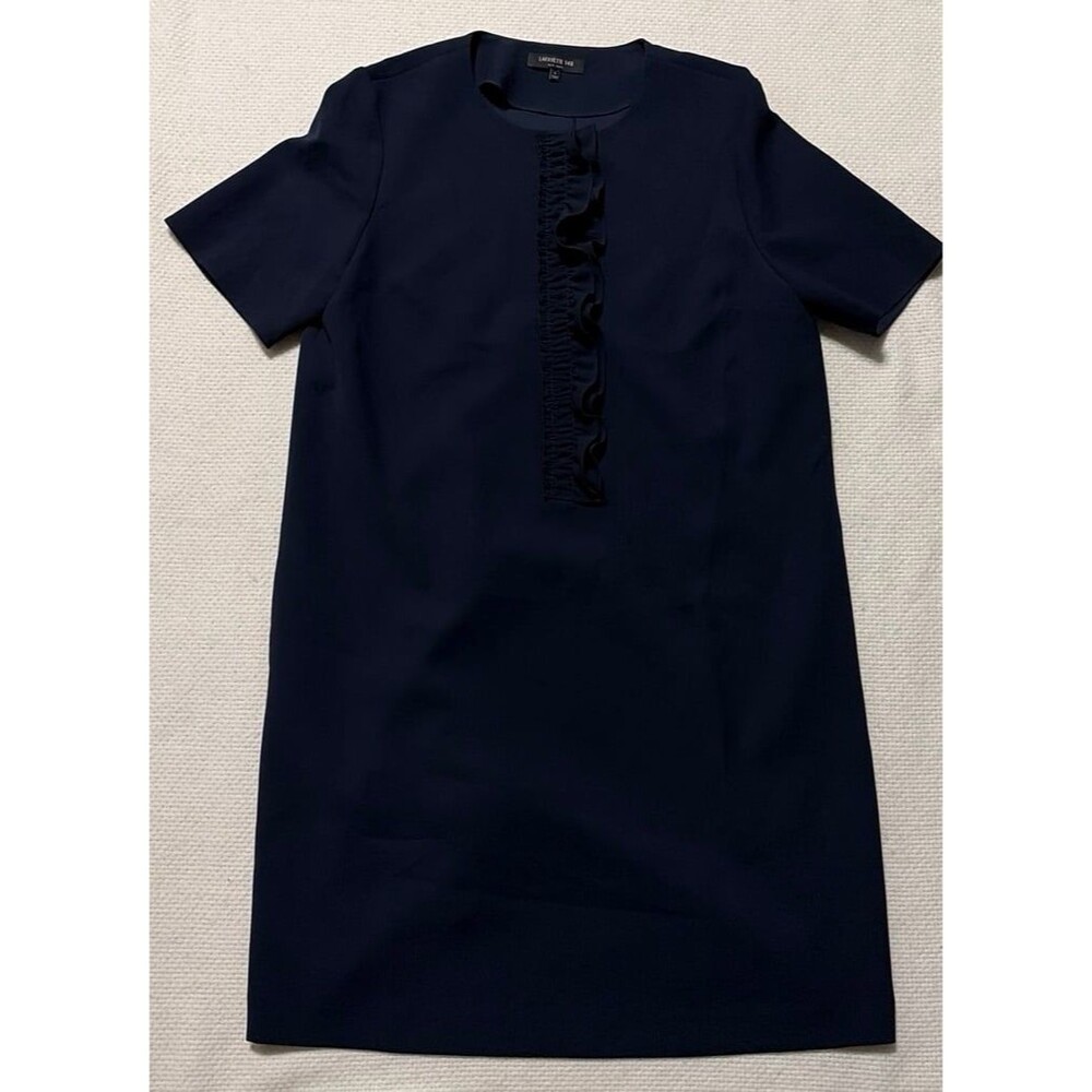 Lafayette 148 New York Women’s L Navy Blue Ruffle Front Shift Dress